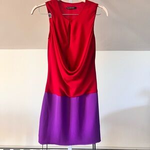 Black Halo Red and Purple Draped Keyhole Colorblock Mini Shift Dress 4 S
